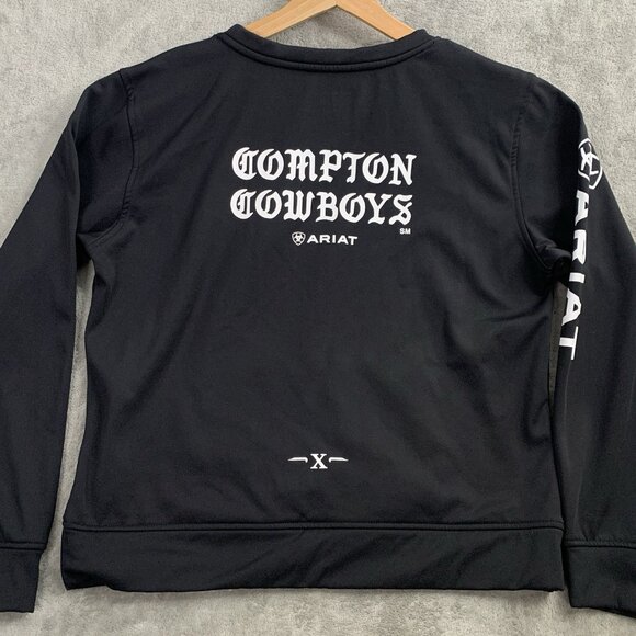 Ariat x Compton Cowboys Sweatshirt Mens Medium Black Pullover Crewneck Workwear - Picture 9 of 9